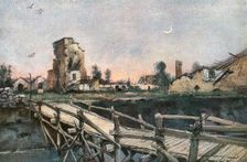 'La Tour des Templiers et le canal de Furnes a Nieuport. c1915. Creator: Unknown