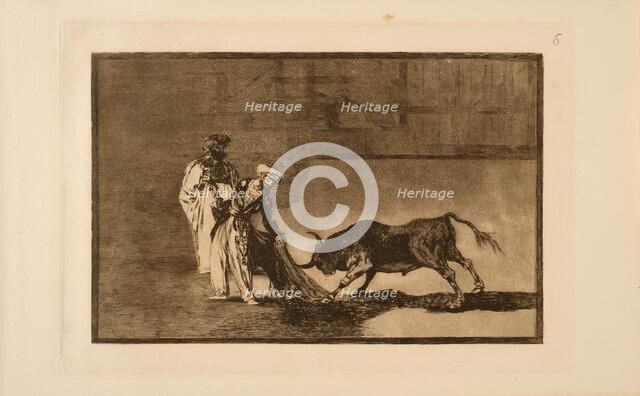 La Tauromaquia: The Moors make a different play in the ring calling the bull with..., 1815-1816. Creator: Goya, Francisco, de (1746-1828).