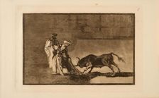 La Tauromaquia: The Moors make a different play in the ring calling the bull with..., 1815-1816. Creator: Goya, Francisco, de (1746-1828)