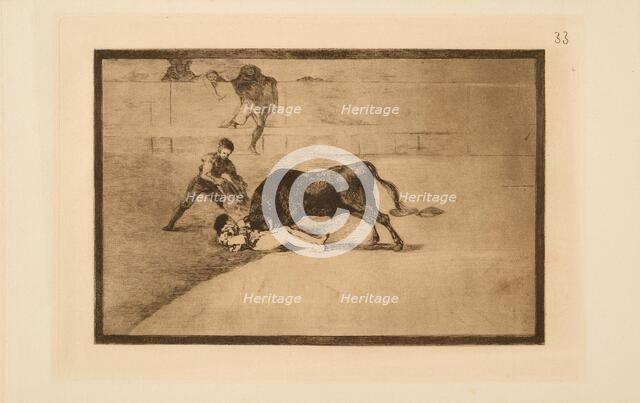 La Tauromaquia: The unfortunate death of Pepe Illo in the Madrid arena, 1815-1816. Creator: Goya, Francisco, de (1746-1828).