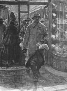 La treve des confiseurs; L'homme des tranchees, venu a Paris en permission de..., 1916. Creator: J Simont