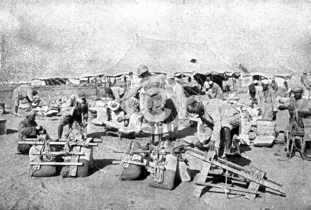 ''La Turquie Succombe; L'inspection des selles des chameaux employes aux transports', 1918. Creator: Unknown.