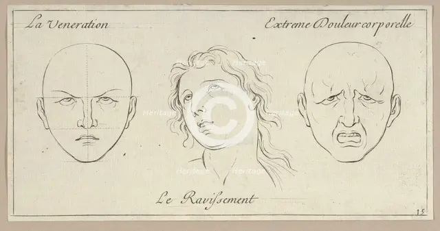 La Veneration, Le Ravissement, Extrême Douleur corporelle (from Caractères des passio..., 1695-1720. Creator: Sébastien Le Clerc the Younger.