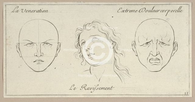 La Veneration, Le Ravissement, Extrême Douleur corporelle (from Caractères des passio..., 1695-1720. Creator: Sébastien Le Clerc the Younger.