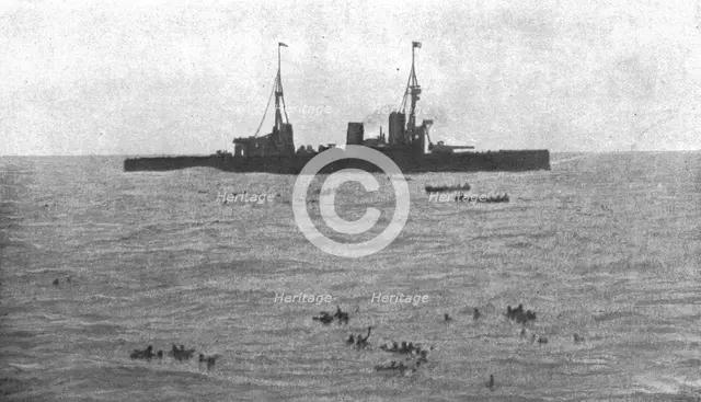 'La Victoire Britannique des Iles Falkland; L' "Inflexible", recueille les survivants'. 1914. Creator: Unknown.