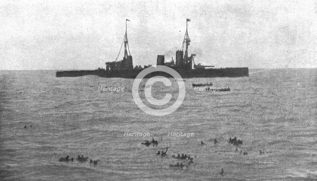 'La Victoire Britannique des Iles Falkland; L' "Inflexible", recueille les survivants'. 1914. Creator: Unknown.