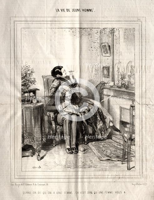 La Vie de Jeune Homme, 1842. Creator: Paul Gavarni (French, 1804-1866).