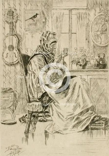 La Vieille à l'aiguille, 1876. Creator: Félicien Rops.