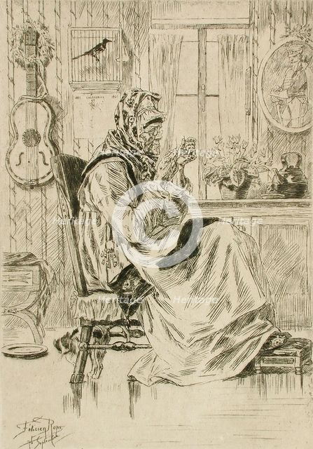 La Vieille à l'aiguille, 1876. Creator: Félicien Rops.