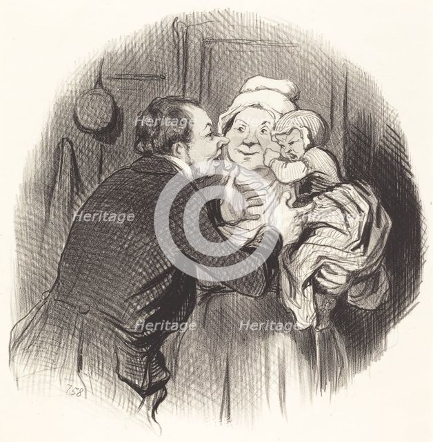 La Visite a la nourrice, 1845. Creator: Honore Daumier.