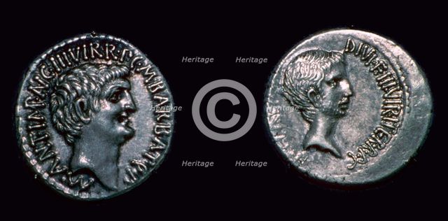 Late republican denarii with Mark Antony and Augustus Caesar, 1st century BC. Artist: Unknown