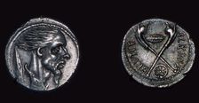 Late republican Roman coin showing the head of a Gaul, 1st century