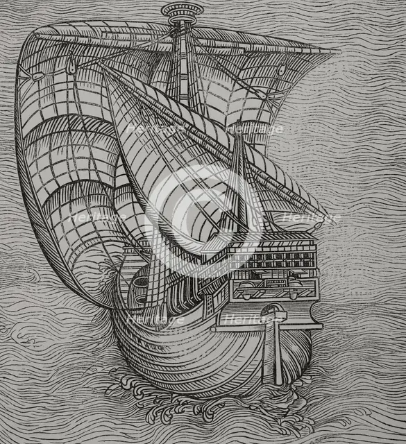 Lateen sail caravel, late 15th-century ship, 1892.  Creator: Unknown.