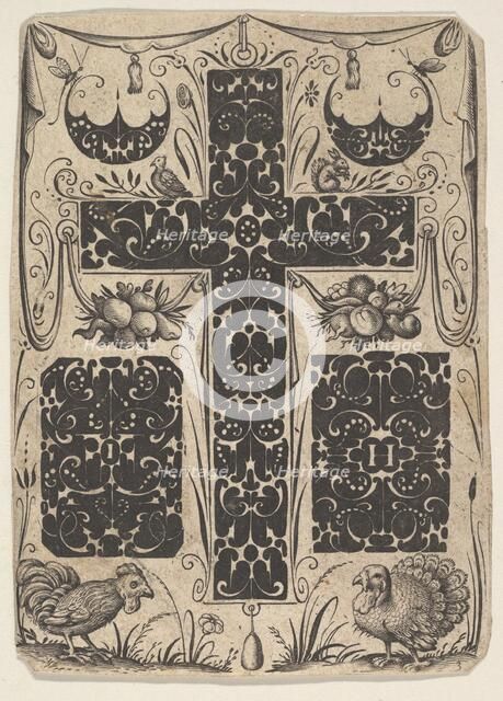 Latin Cross with Birds and Smaller Motifs, ca. 1614-19. Creator: Jacques Hurtu.