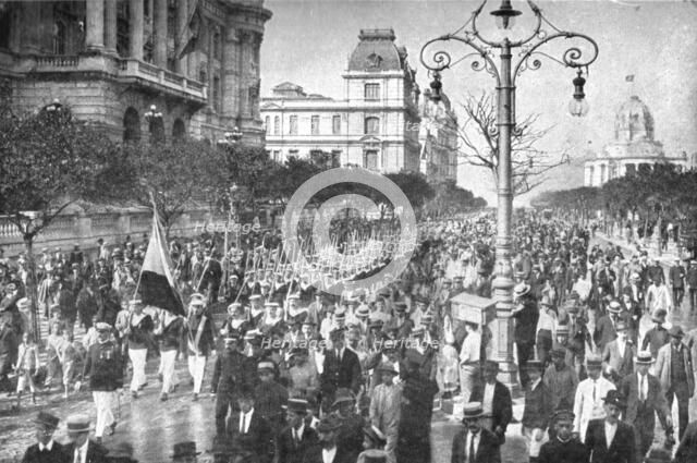 Latin America Against Germany; July 14, 1917, in Rio de Janeiro: a parade of sailors...1917 Creator: Unknown.