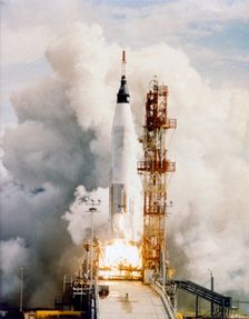 Launch of Mercury-Atlas 4, Cape Canaveral Air Force Station, Florida, USA, 13 September 1961. Creator: NASA