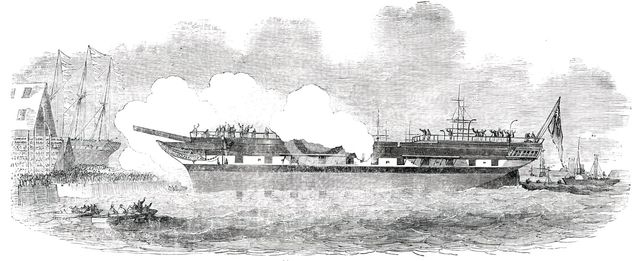 Launch of a 14-Year First Class Ship, at Dundee, 1850. Creator: Unknown.