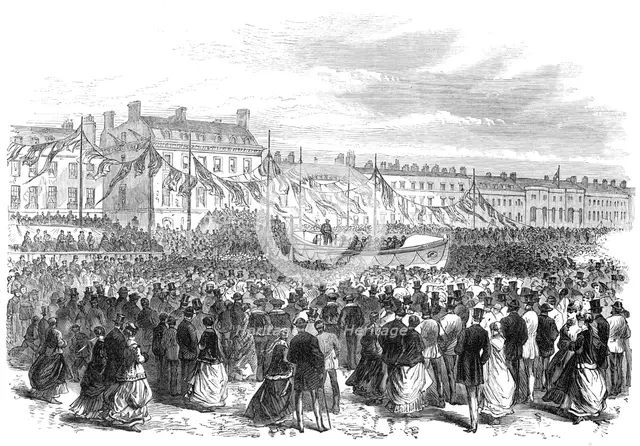 Launch of a life-boat at Weymouth, 1869. Creator: Unknown.