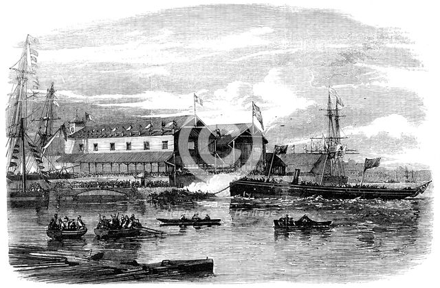 Launch of H.M. Gun-Boat "The Hardy", at Bristol, 1856.  Creator: Unknown.
