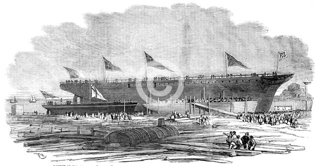 Launch of H.M. Gun-Boat "Pelter", and the Portuguese Steam-ship "Dom Pedro Secondo", at..., 1854. Creator: Unknown.