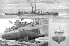 Launch of H.M.S. Polyphemus at Chatham Dockyard, 1881. Creator: Unknown