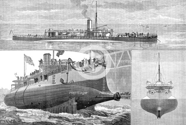Launch of H.M.S. Polyphemus at Chatham Dockyard, 1881.  Creator: Unknown.