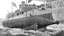 Launch of H.M.S. Polyphemus, new torpedo ram, at Chatham Dockyard, 1881. Creator: Unknown