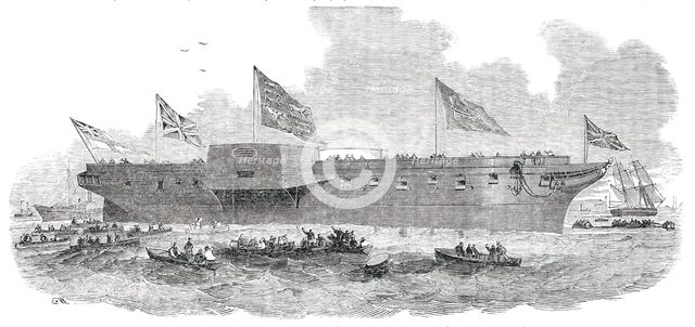Launch of H.M. Steam-Frigate "Leopard", at Deptford, on Tuesday, 1850. Creator: Unknown.