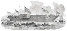 Launch of H.M. Steam-Frigate "Leopard", at Deptford, on Tuesday, 1850. Creator: Unknown