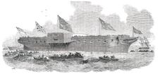 Launch of H.M. Steam-Frigate "Leopard", at Deptford, on Tuesday, 1850. Creator: Unknown