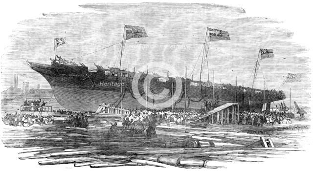 Launch of H.M. Dispatch Gun-Boat "Vigilant", at Messrs. Mare and Co.'s, Blackwall, 1856.  Creator: Unknown.