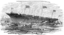 Launch of H.M. Dispatch Gun-Boat "Vigilant", at Messrs. Mare and Co.'s, Blackwall, 1856. Creator: Unknown