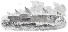 Launch of H.M. Steam-Frigate "Leopard", at Deptford, on Tuesday, 1850. Creator: Unknown