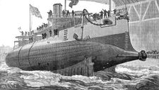 Launch of H.M.S. Polyphemus, new torpedo ram, at Chatham Dockyard, 1881. Creator: Unknown