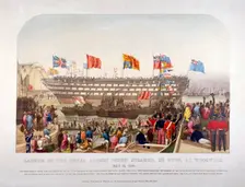 Launch of HMS Royal Albert Woolwich Royal Dockyard, Kent, 1854. Artist: Anon
