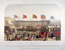 Launch of HMS Royal Albert Woolwich Royal Dockyard, Kent, 1854. Artist: Anon