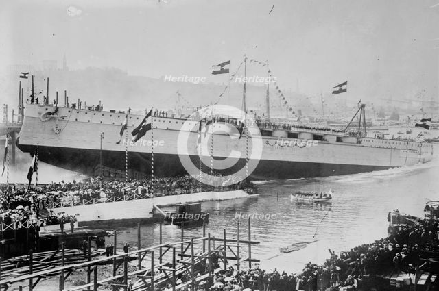 Launch of SMS Viribus Unitis at Trieste, 1911. Creator: Bain News Service.