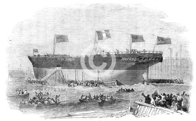Launch of the "Vittorio Emanuele" Iron Screw Steamer, at Blackwall, 1854. Creator: Unknown.
