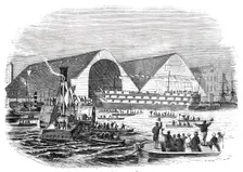 Launch of the "Boscawen" at Woolwich, 1844. Creator: Unknown