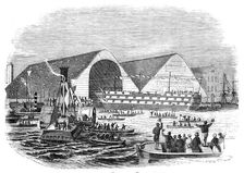 Launch of the "Boscawen" at Woolwich, 1844. Creator: Unknown