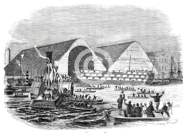 Launch of the "Boscawen" at Woolwich, 1844. Creator: Unknown.