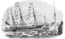 Launch of "The Braganza" steamer at Cowes, 1844. Creator: Unknown