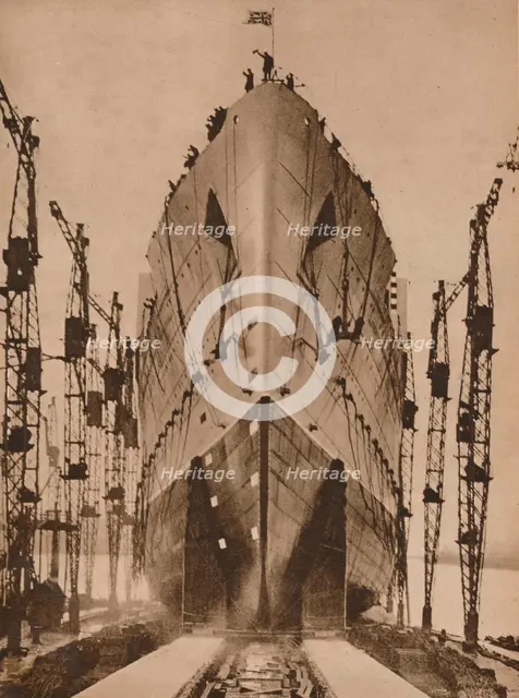 Launch of the Cunard ocean liner `Queen Mary`, 1934 (1935).  Artist: Unknown.