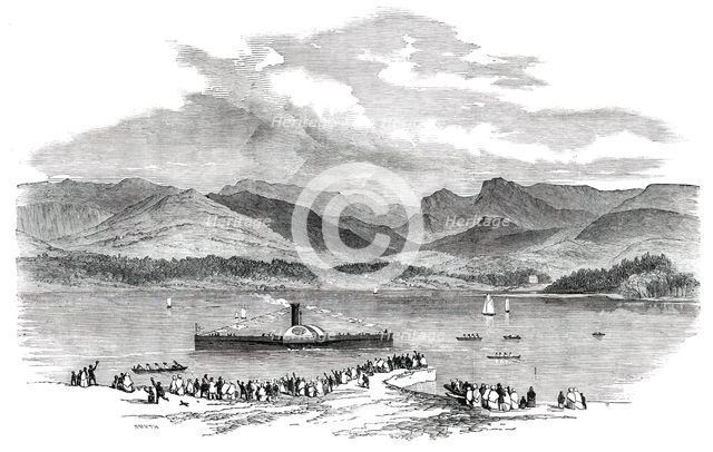 Launch of the "Dragon-Fly" Steamer on Lake Windermere, 1850. Creator: Smyth.