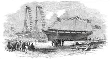 Launch of the "Earl of Hardwicke", Whaling Ship, at Cowes, 1850. Creator: Unknown
