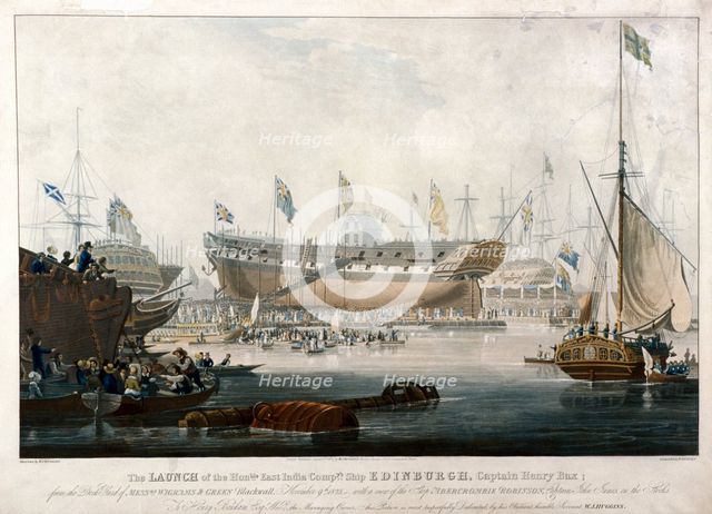 Launch of the East India Company's ship, the 'Edinburgh' in 1825, (1827). Artist: Edward Duncan