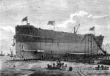 Launch of the Faraday, telegraph cable ship, 1874. Creator: Josiah Robert Wells