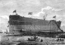 Launch of the Faraday, telegraph cable ship, 1874. Creator: Josiah Robert Wells