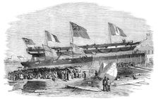 Launch of "The Genova" Steam-ship, at Messrs. Mare's, Blackwall, 1856. Creator: Unknown