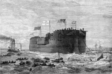 Launch of the German frigate Kaiser at Poplar, 1874. Creator: Josiah Robert Wells